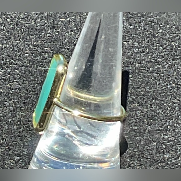 Amazonite Chalcedony 18k Gold Clad Fancy Cut Wholesale Gemstone  Rectangle Ring - Picture 2 of 6